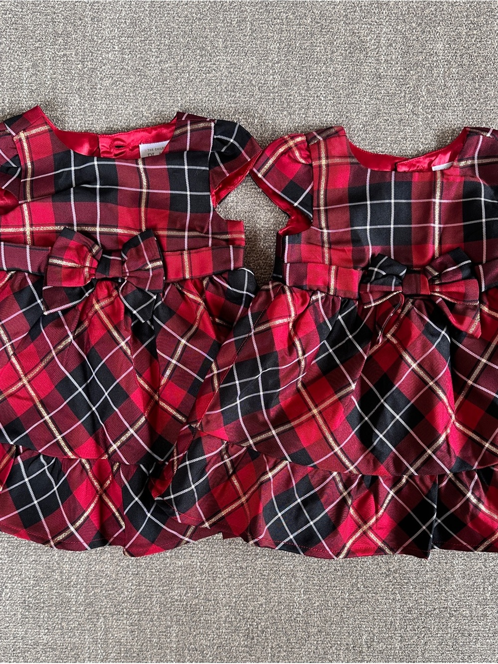 The Children's Place Red Black Gold Plaid Baby Girl Dresses Twin Girls Holiday